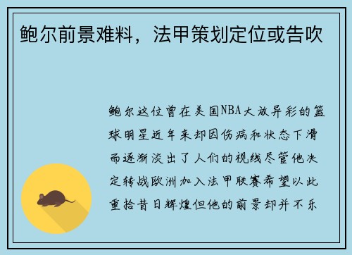 鲍尔前景难料，法甲策划定位或告吹